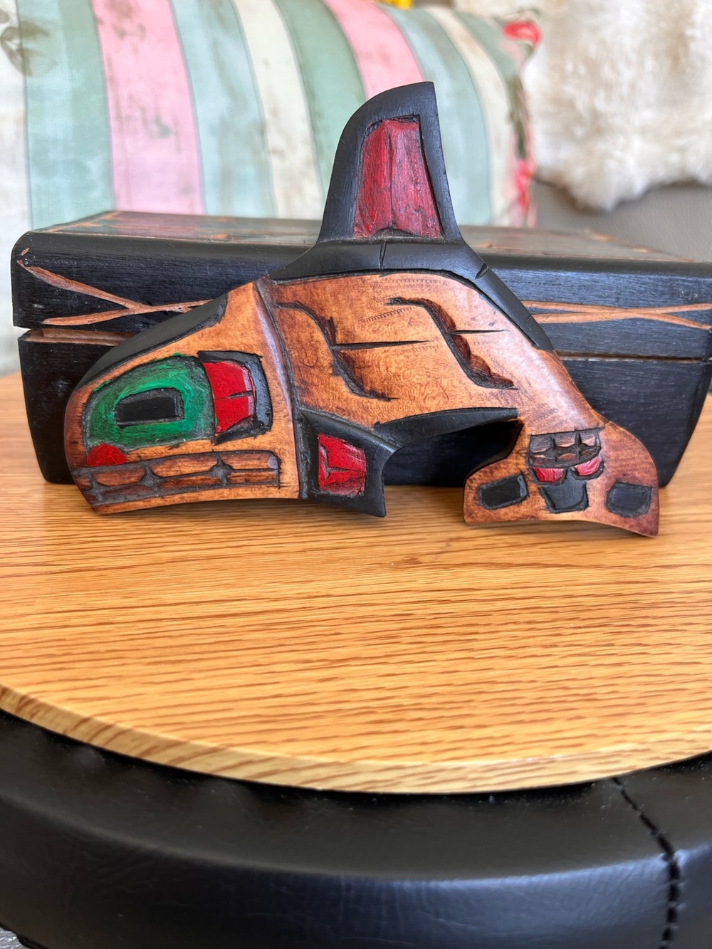 Vintage Kwakwaka'wakw First Nations Cedar Orca Wood Carving Signed Ralph Shaughn